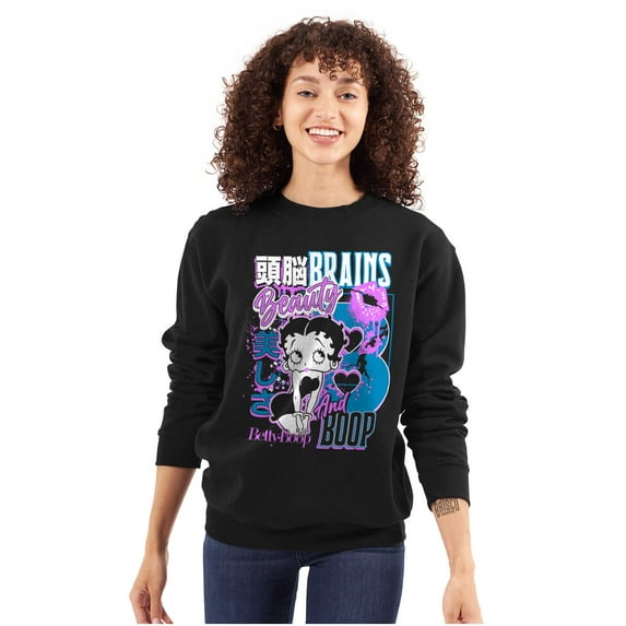 Kanji Betty Boop Beauty and Brains Women Plus Size Sweatshirt Brisco Brands 3X