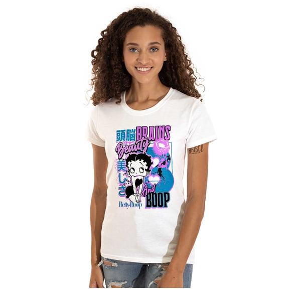 Kanji Betty Boop Beauty and Brains Women's T Shirt Ladies Tee Brisco Brands M