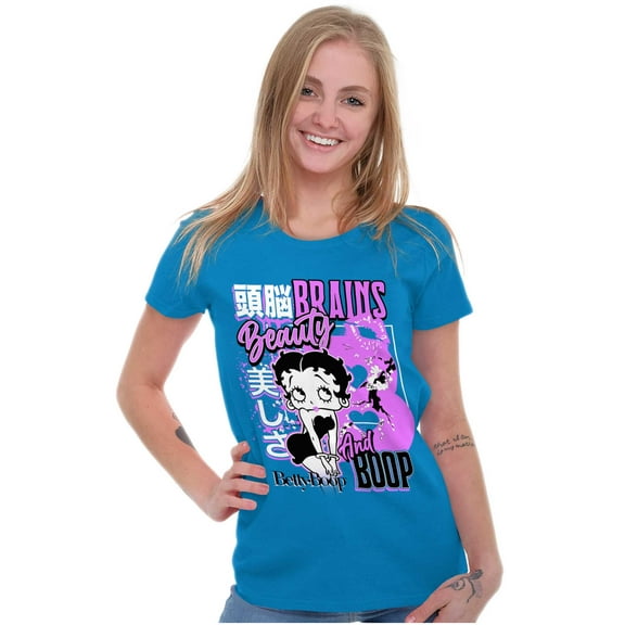 Kanji Betty Boop Beauty and Brains Women's T Shirt Ladies Tee Brisco Brands M
