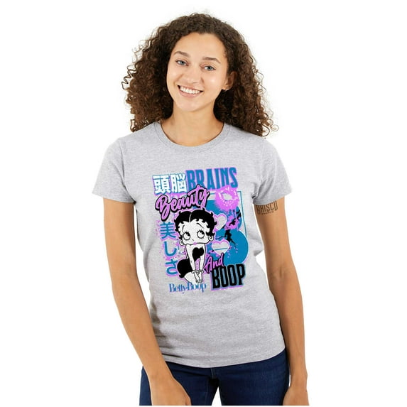 Kanji Betty Boop Beauty and Brains Womens Slim Fit Graphic Tee Brisco Brands X