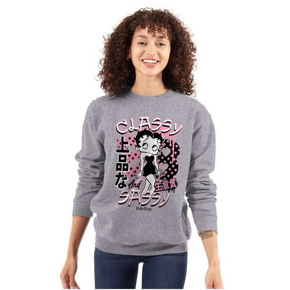 Kanji Betty Boop Classy and Sassy Women Crewneck Sweatshirt Brisco Brands S