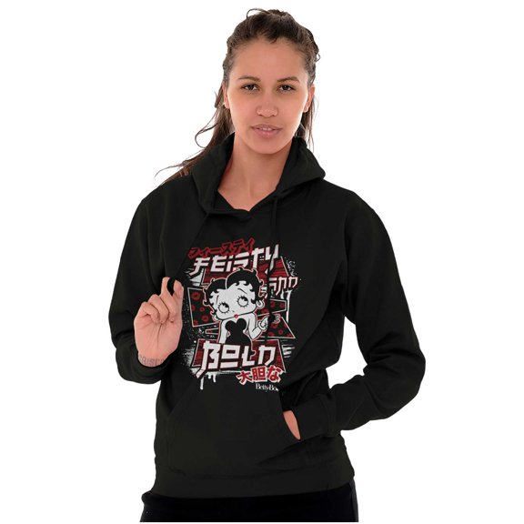 Kanji Betty Boop Feisty and Bold Hoodie Sweatshirt Women Brisco Brands S