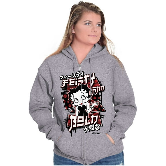 Kanji Betty Boop Feisty and Bold Women Plus Size Zipper Hoodie Brisco Brands 5X