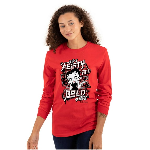 Kanji Betty Boop Feisty and Bold Women's Long Sleeve T Shirt Brisco Brands M