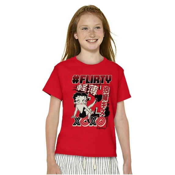 Kanji Betty Boop Hashtag Flirty XOXO Girls Kids T Shirt Tees Teen Brisco Brands XS