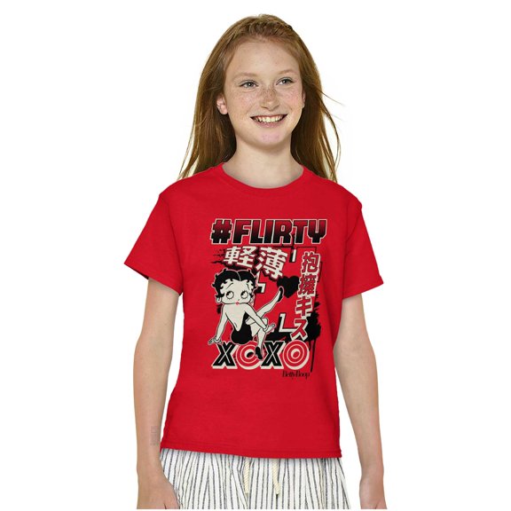 Kanji Betty Boop Hashtag Flirty XOXO Girls Kids T Shirt Tees Teen Brisco Brands X