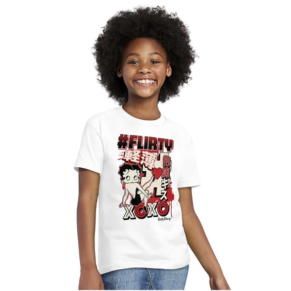 Kanji Betty Boop Hashtag Flirty XOXO Girls Kids T Shirt Tees Teen Brisco Brands X