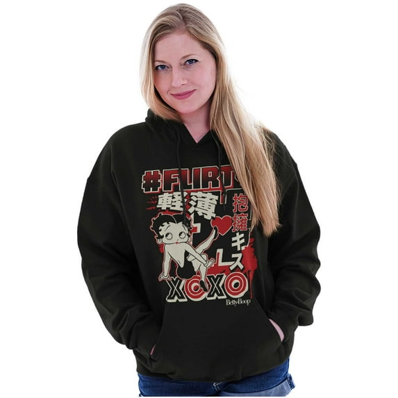 Kanji Betty Boop Hashtag Flirty XOXO Hoodie Sweatshirt Women Brisco Brands S