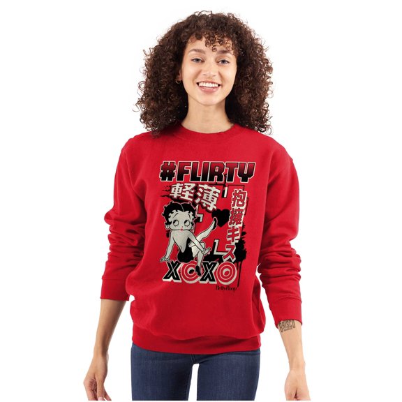 Kanji Betty Boop Hashtag Flirty XOXO Women Crewneck Sweatshirt Brisco Brands S