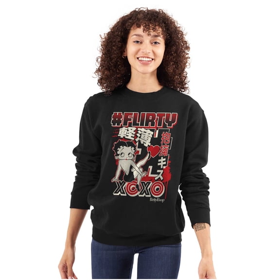 Kanji Betty Boop Hashtag Flirty XOXO Women Crewneck Sweatshirt Brisco Brands S