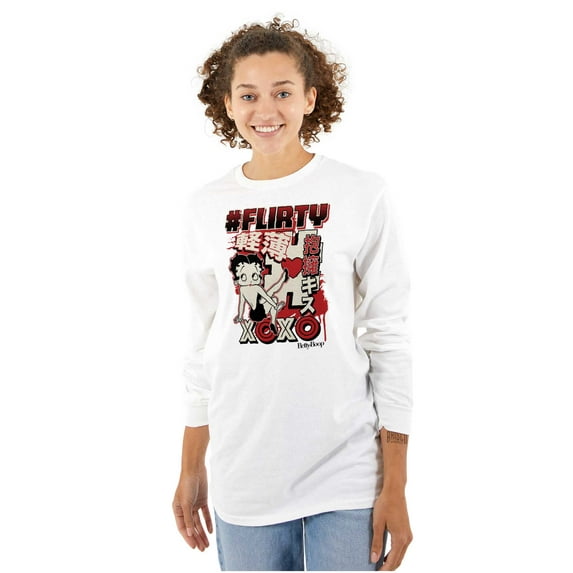 Kanji Betty Boop Hashtag Flirty XOXO Women's Long Sleeve T Shirt Brisco Brands L