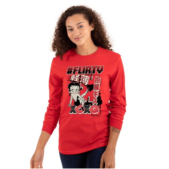 Kanji Betty Boop Hashtag Flirty XOXO Women's Long Sleeve T Shirt Brisco Brands L