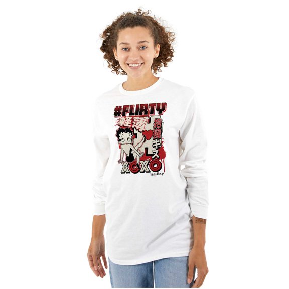 Kanji Betty Boop Hashtag Flirty XOXO Women's Long Sleeve T Shirt Brisco Brands S