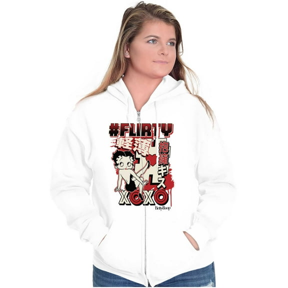 Kanji Betty Boop Hashtag Flirty XOXO Zip Hoodie Sweatshirt Women Brisco Brands L