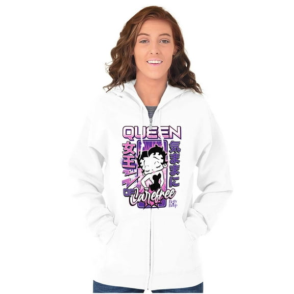 Kanji Betty Boop Queen of Carefree Zip Hoodie Sweatshirt Women Brisco Brands L