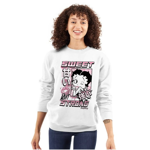 Kanji Betty Boop Sweet But Strong Women Crewneck Sweatshirt Brisco Brands L