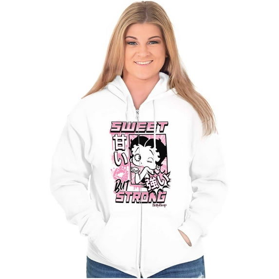 Kanji Betty Boop Sweet But Strong Women Plus Size Zipper Hoodie Brisco Brands 3X