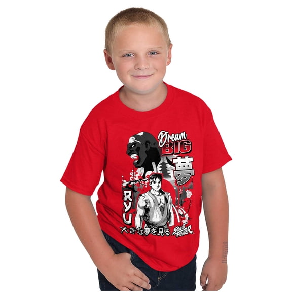 Kanji Street Fighter Dream Big Ryu Boys Kids T Shirt Tees Tops Teen Brisco Brands L