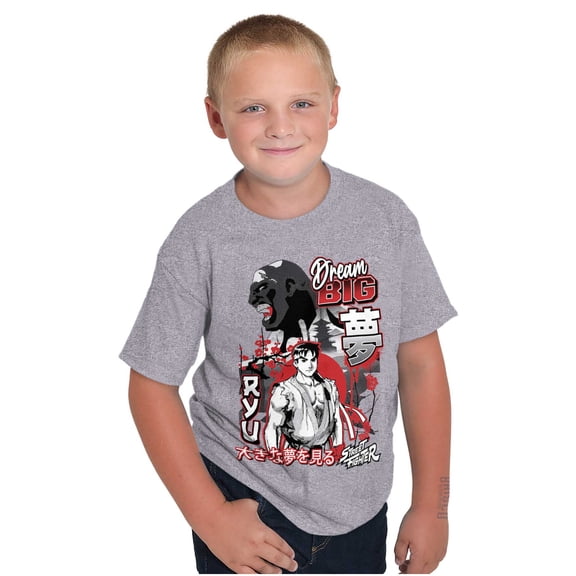 Kanji Street Fighter Dream Big Ryu Boys Kids T Shirt Tees Tops Teen Brisco Brands M