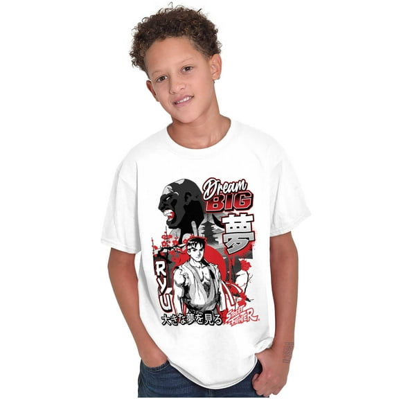 Kanji Street Fighter Dream Big Ryu Boys Kids T Shirt Tees Tops Teen Brisco Brands S