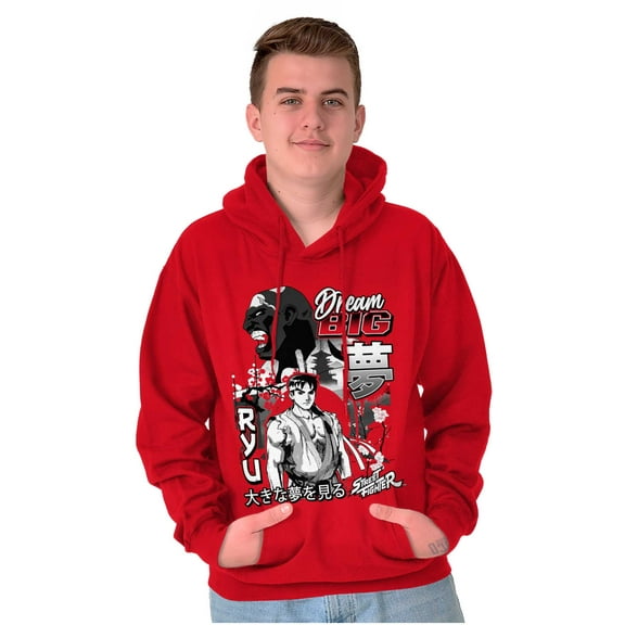 Kanji Street Fighter Dream Big Ryu Men Big & Tall Graphic Hoodie Brisco Brands 3X
