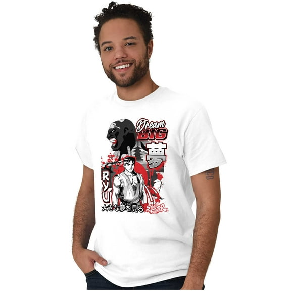 Kanji Street Fighter Dream Big Ryu Men's Big & Tall Crewneck Graphic Tee Brisco Brands 3X