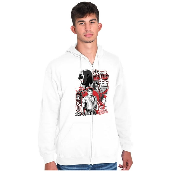 Kanji Street Fighter Dream Big Ryu Men Big & Tall Zip Hoodie Brisco Brands 2X