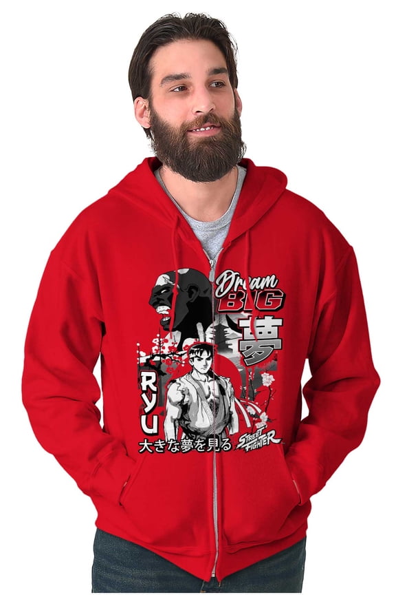 Kanji Street Fighter Dream Big Ryu Men Big & Tall Zip Hoodie Brisco Brands 2X