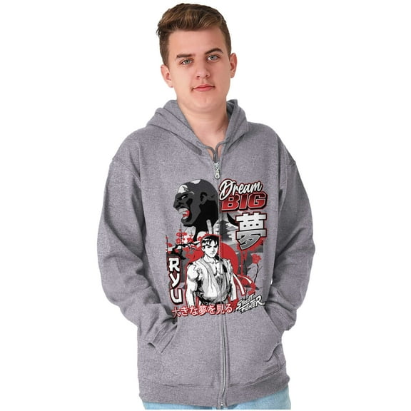 Kanji Street Fighter Dream Big Ryu Men Big & Tall Zip Hoodie Brisco Brands 5X