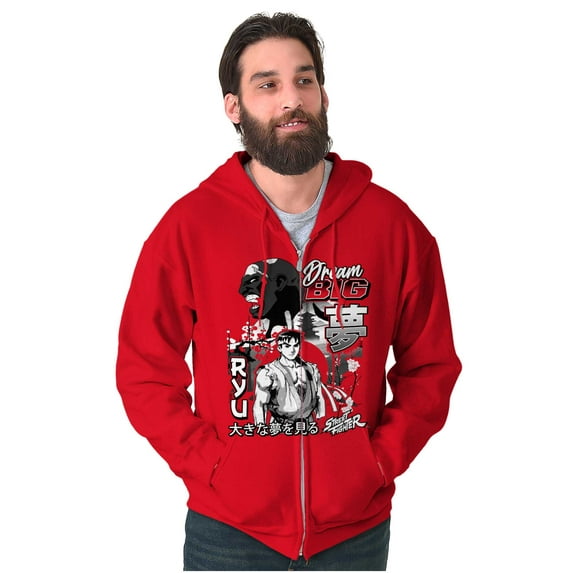Kanji Street Fighter Dream Big Ryu Men Big & Tall Zip Hoodie Brisco Brands 5X