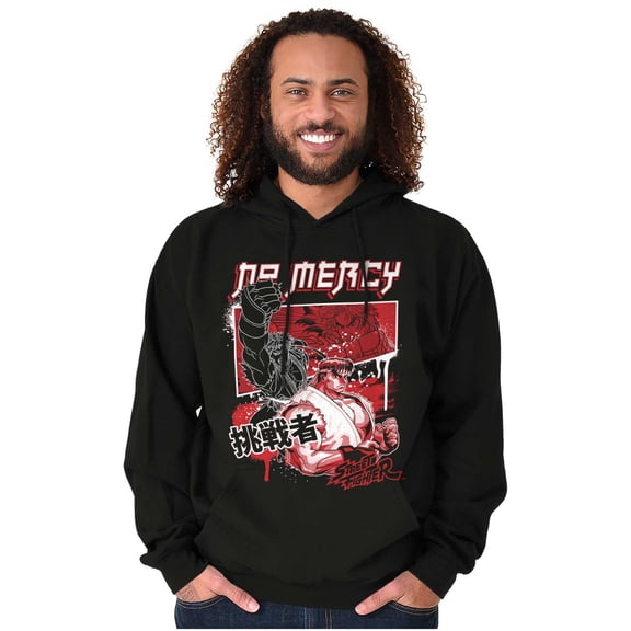 Kanji Street Fighter No Mercy Ryu Men's Big & Tall Graphic Hoodie Brisco Brands 4X