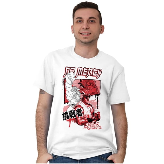 Kanji Street Fighter No Mercy Ryu Men's Big & Tall Crewneck Graphic Tee Brisco Brands 2X