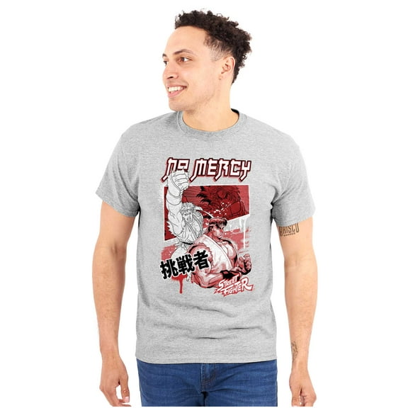 Kanji Street Fighter No Mercy Ryu Men's Big & Tall Crewneck Graphic Tee Brisco Brands 2X