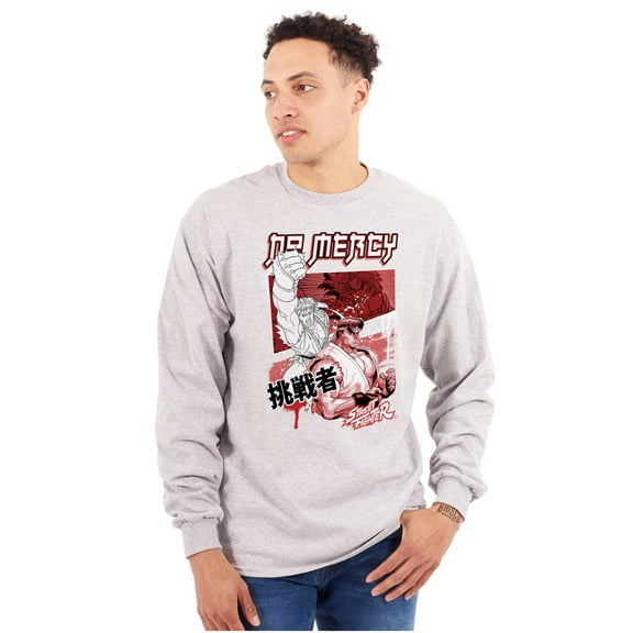 Kanji Street Fighter No Mercy Ryu Men Big & Tall Long Sleeve Tee Brisco Brands 3X