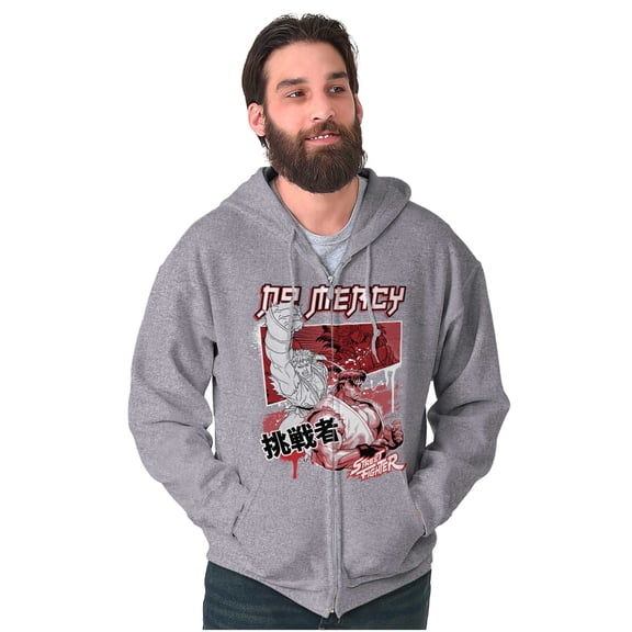 Kanji Street Fighter No Mercy Ryu Men Big & Tall Zip Hoodie Brisco Brands 5X