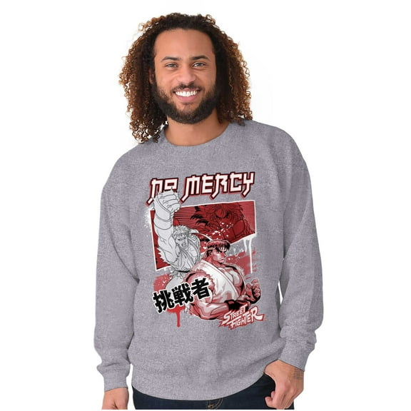 Kanji Street Fighter No Mercy Ryu Men's Crewneck Sweatshirt Brisco Brands X
