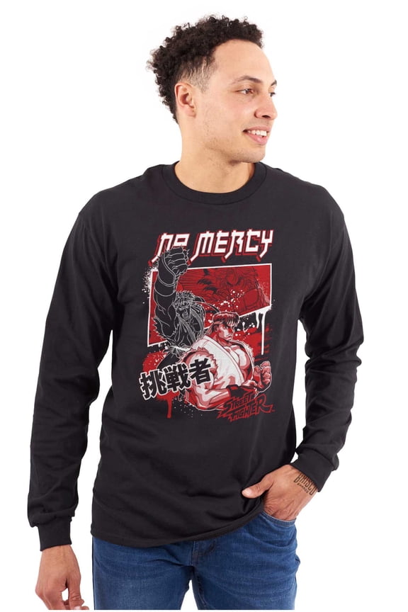 Kanji Street Fighter No Mercy Ryu Men's Long Sleeve Tee T Shirt Brisco Brands S