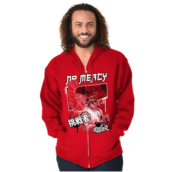 Kanji Street Fighter No Mercy Ryu Zip Hoodie Sweatshirt Men Brisco Brands L