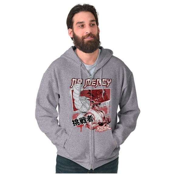 Kanji Street Fighter No Mercy Ryu Zip Hoodie Sweatshirt Men Brisco Brands S