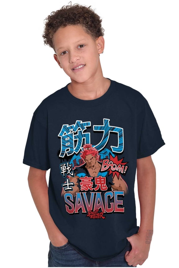 Kanji Street Fighter Savage Akuma Boys Kids T Shirt Tees Tops Teen Brisco Brands XS