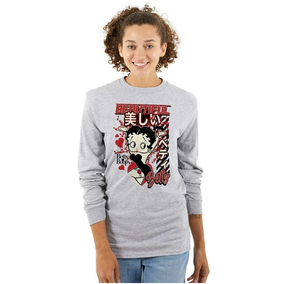 Kanji Style Betty Boop Beautiful Women Plus Size Long Sleeve Graphic Tee Brisco Brands 3X