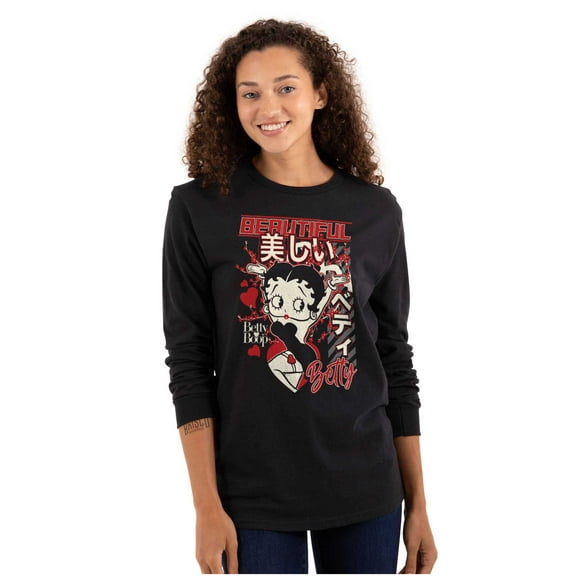 Kanji Style Betty Boop Beautiful Women's Long Sleeve T Shirt Brisco Brands S