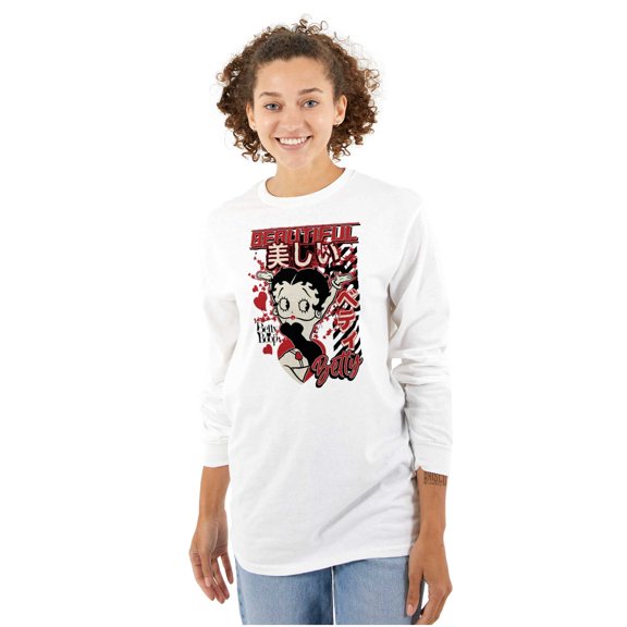 Kanji Style Betty Boop Beautiful Women's Long Sleeve T Shirt Brisco Brands S