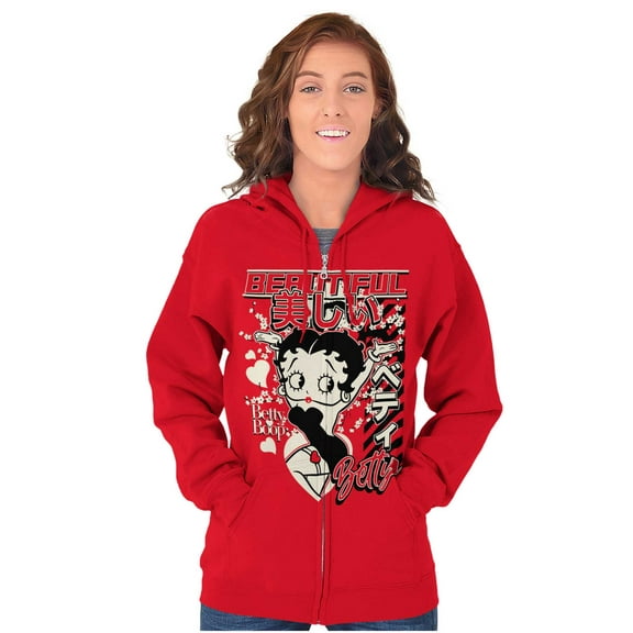 Kanji Style Betty Boop Beautiful Zip Hoodie Sweatshirt Women Brisco Brands L