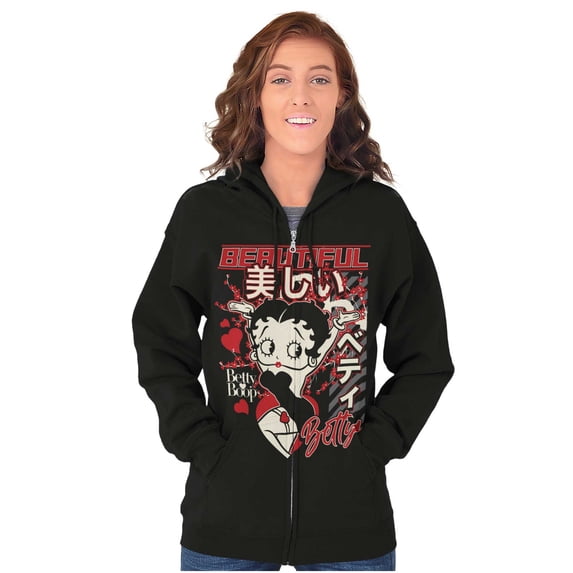 Kanji Style Betty Boop Beautiful Zip Hoodie Sweatshirt Women Brisco Brands X