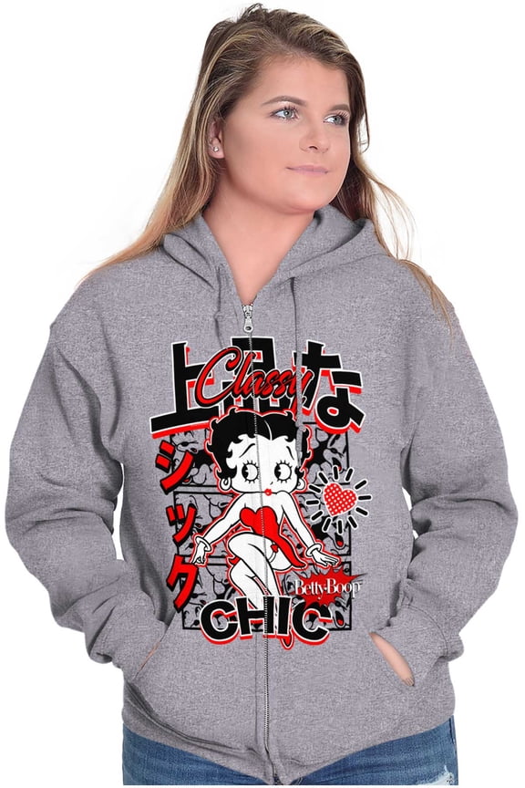 Kanji Style Betty Boop Classy Chic Zip Hoodie Sweatshirt Women Brisco Brands X