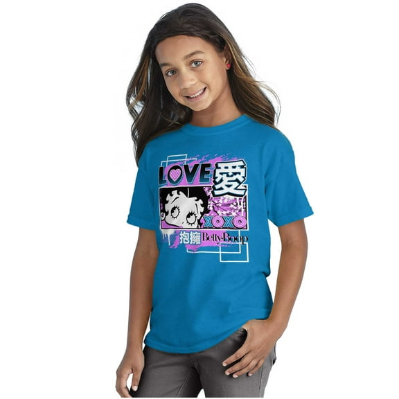 Kanji Style Betty Boop Love XOXO Girls Kids T Shirt Tees Teen Brisco Brands XS