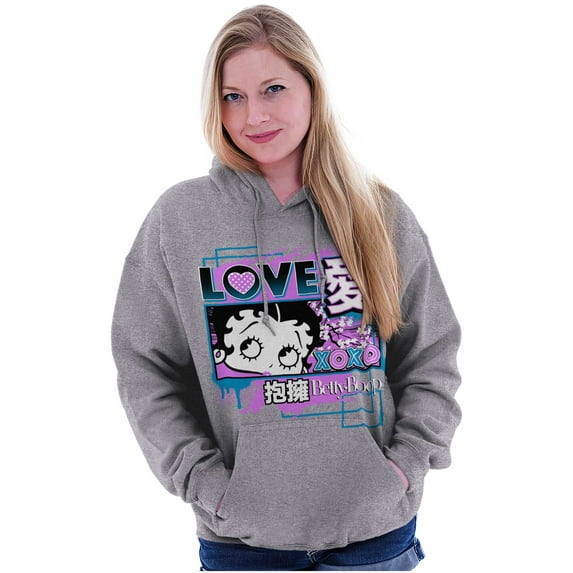 Kanji Style Betty Boop Love XOXO Hoodie Sweatshirt Women Brisco Brands X