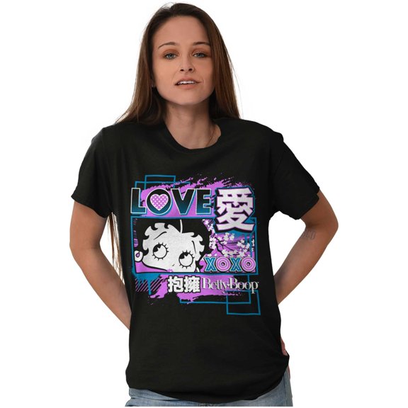 Kanji Style Betty Boop Love XOXO Women's Graphic T Shirt Tees Brisco Brands X