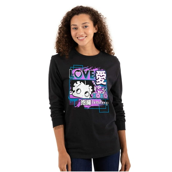 Kanji Style Betty Boop Love XOXO Women's Long Sleeve T Shirt Brisco Brands S